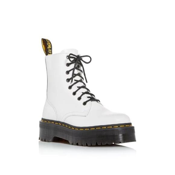 Dr.‎ Martens Women's White Jadon Platform Leather Combat Round Toe Boots Size 8 - Picture 1 of 10
